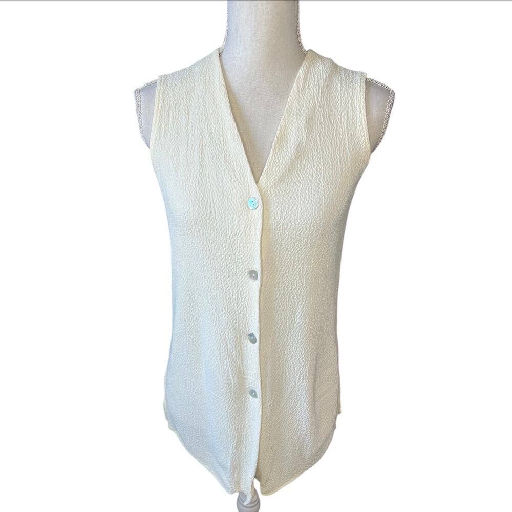 Expressions cream button down vest v-neck vintage clean girl scandi girl cottage - Picture 2 of 7